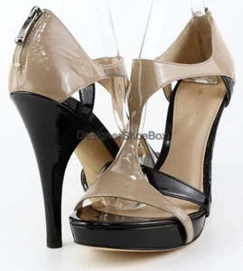 $225 VIA SPIGA ASHTON Black Beige Patent Leather Designer High Heel Pumps 7 - Picture 1 of 4