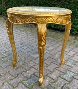Table French Louis XVI Marble Top, Gold Leaf Beech Wood, Elegant Vintage Decor - Picture 1 of 14