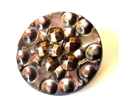 Smokey Pearl with Pink Iridescence & Cut Steels-Antique Button-11/16" Cover