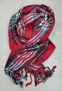 Scarf Shawl Neck Warmer Twill Plaid 21x62 inch Head Cover Light Lap Blanket Red - Picture 1 of 6
