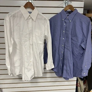 Pair 2 Mens Tommy Hilfiger Dress Shirt Size 16.5 32/33 Blue / White Ithaca TLC - Picture 1 of 7