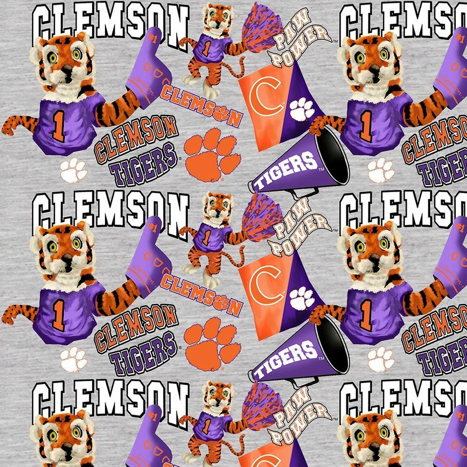Clemson University Tigers Cotton Fabric w Mascot on Heather Ground-By the Yard - Image 1 of 1