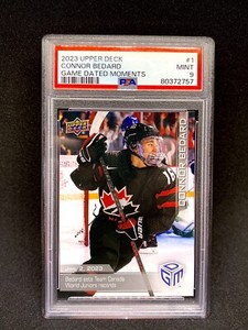 2023 Upper Deck UD Game Dated Moments Connor Bedard Rookie RC #1 PSA 9