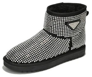 Cape Robbin Women Ankle Boot Round Toe Rhinestone Bling Fur Booties LINDAK Black - Picture 1 of 6