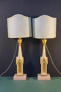LAMPADA- COPPIA LAMPADE DA TAVOLO IN LEGNO POLICROMO LACCATE E DORATE - Bild 1 von 10