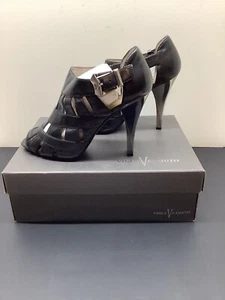 Vince Camuto Black Genuine Leather High Heel Open Toe Bottle Shoes 8.5m - Picture 1 of 10