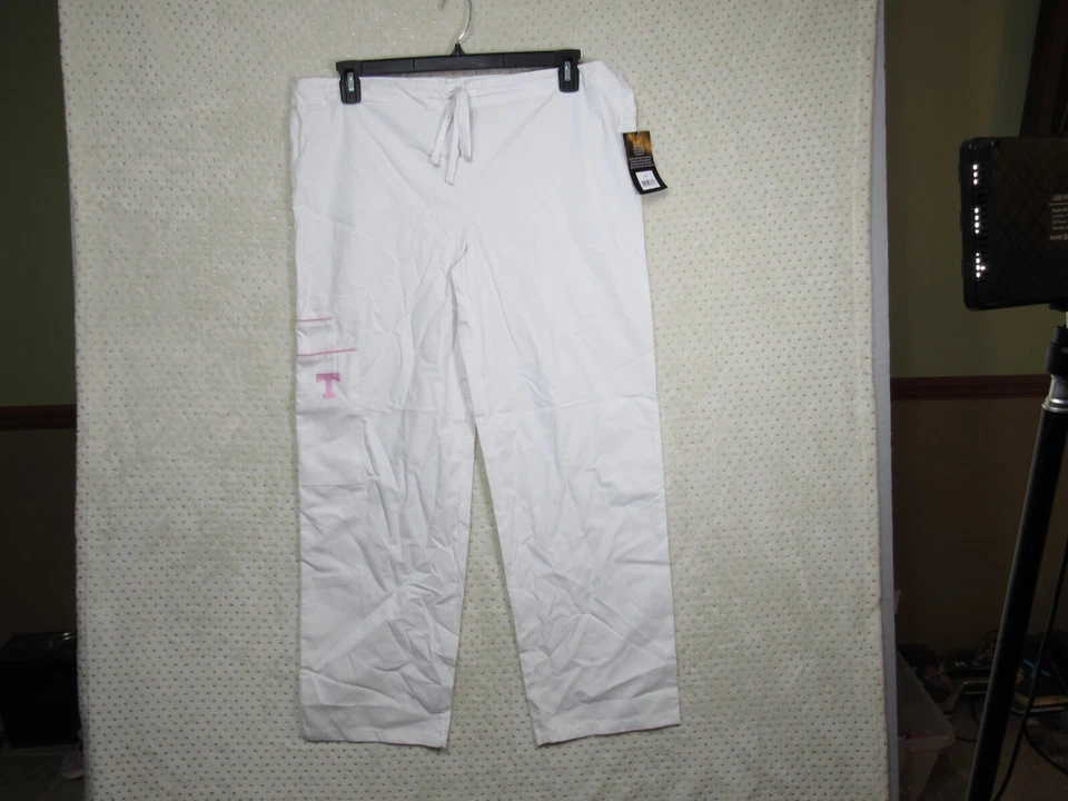 Dudz Scrub 3pkt drawstring-waist Scrub Pants White Pink T Vols Tennessee L "New" - Image 1 of 4