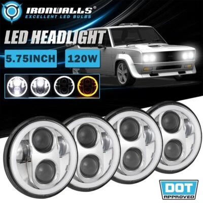 For 1969-1975 Fiat 124 4PCS 5.75" LED Chrome Headlights Hi/Lo Beam DRL Ring Lamp - Image 1 of 4