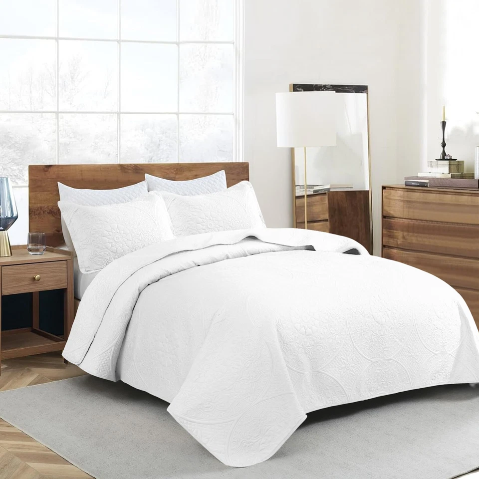 Juego de edredón colchas florales tamaño queen 3 piezas colcha acolchada edredón Foto 1 de 1