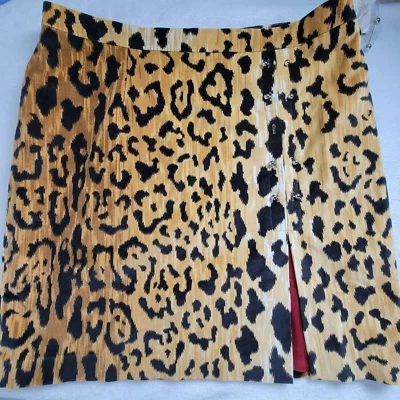 Tasha Polizzi Women's Leopard Print Front Slit Pencil Mini Skirt Brown Large NEW - Image 1 of 4