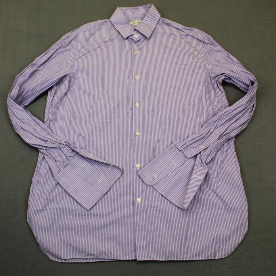 Camisa Borrelli Napolli Para Hombre 17.5 44 Vestido Oxford Rayas Italia Puño Francés Foto 1 de 4