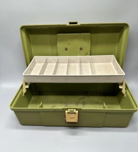 Plano 5410 Green Beige Tackle Box Storage Crafts Tools Vintage With Tray - Picture 1 of 18
