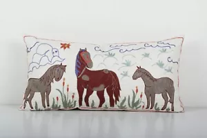 Turkish Horse Pictorial Suzani Cushion Cover, Suzani Animal Bedding Pillow Case - Picture 1 of 5