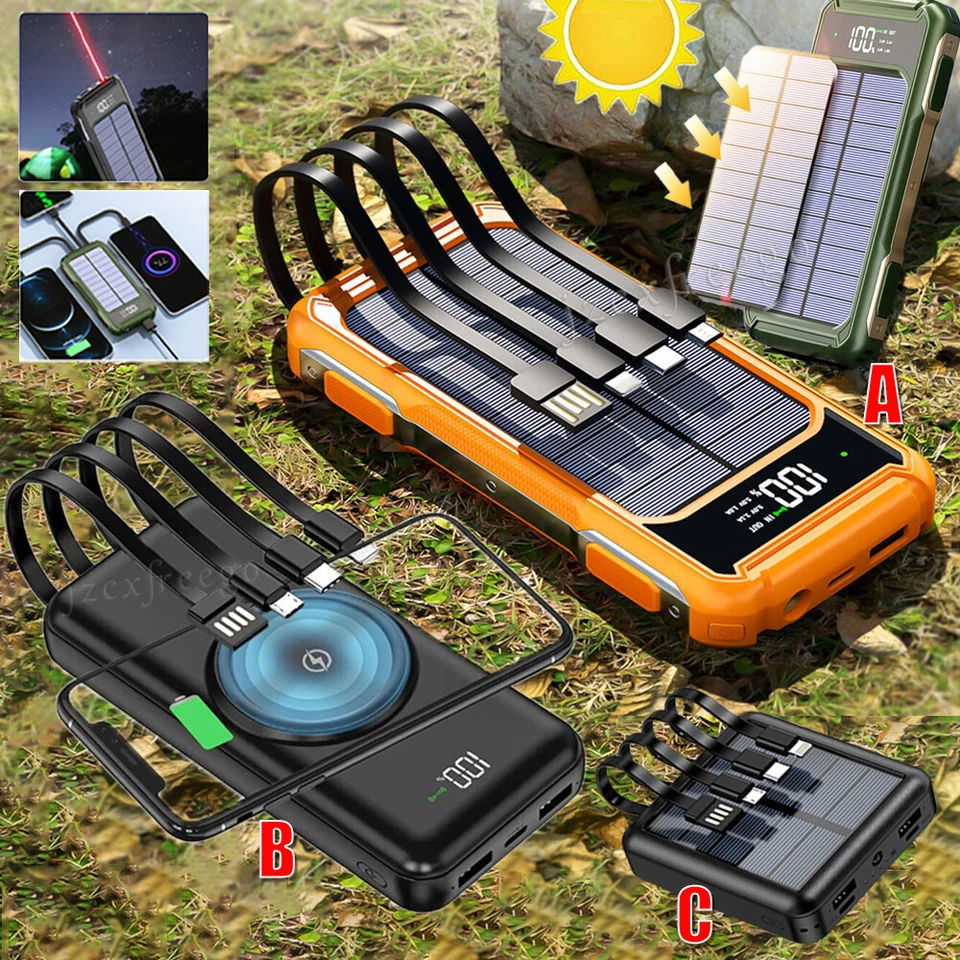 900000mAh солнечной энергии банк 4 USB резервный внешний аккумулятор беспроводное быстрое зарядное устройство - Изображение 1 из 4