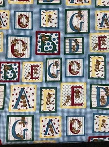 Vintage 5 Yds VTG OOP Daisy Kingdom AlphaBears Checkered Gingham Alpgabet Fabric - Picture 1 of 7