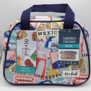 FIT + FRESH INSULATED LUNCH TOTE WORLD STAMPS WITH SANDWICH CONTAINER NEW!! - Picture 1 of 8