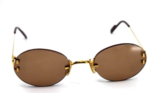Cartier Sunglasses Scala Gold Rimless Brown Lens France Unisex Vintage - Picture 1 of 12