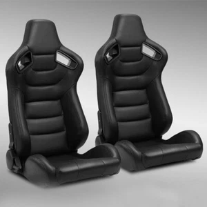 2 PCS Universal Car Racing Seats PVC Leather with 2 Sliders Sport Seats Black - Picture 1 of 9