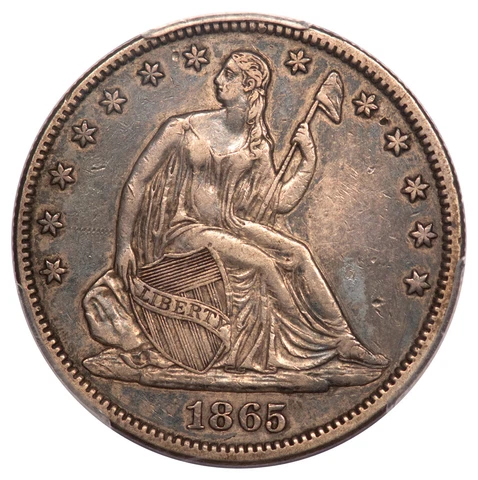 1865 50C Liberty Seated Half Dollar PCGS XF40 Cover