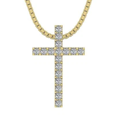 Cross Pendant Necklace VVS1 F 0.45 Carat Round Diamond 14K Yellow Gold 0.85 Inch - Image 1 of 4