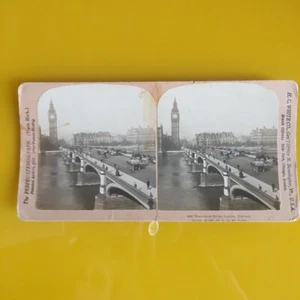 ANTICA FOTO STEREO H.C. WHITE. PONTE-WESTMINSTER BRIDGE LONDRA INGHILTERRA 1901 - Picture 1 of 3