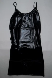 Faux leather backless bodycon mini dress w/g-string S M black nip goth - Picture 1 of 5