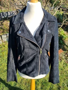 H&M Echte Wildleder Jacke Bikerjacke Gr. 40 schwarz Lederjacke Wildlederjacke - Bild 1 von 10
