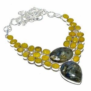 Labradorite, Yellow Sapphire Gemstone 925 Sterling Silver Jewelry Necklace