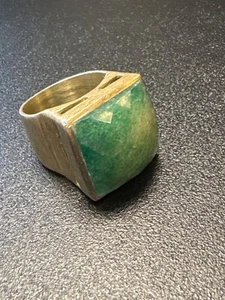 Brass & Green Square Faceted Genuine Stone Ring Boho Statement Piece Size 8.5 - Picture 1 of 12