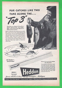 1947 James Heddon print ad River-Runt-Spook, Crazy-Crawler, & Midgit-Digit Bait