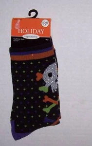 Girls Halloween Crew Socks Size 7-8 1/2 Skull Crossbones Sparkle - Picture 1 of 1