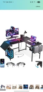L Shaped Gaming Desk with LED & Power Outlets, Reversible Corner Computer Desk - Picture 1 of 8