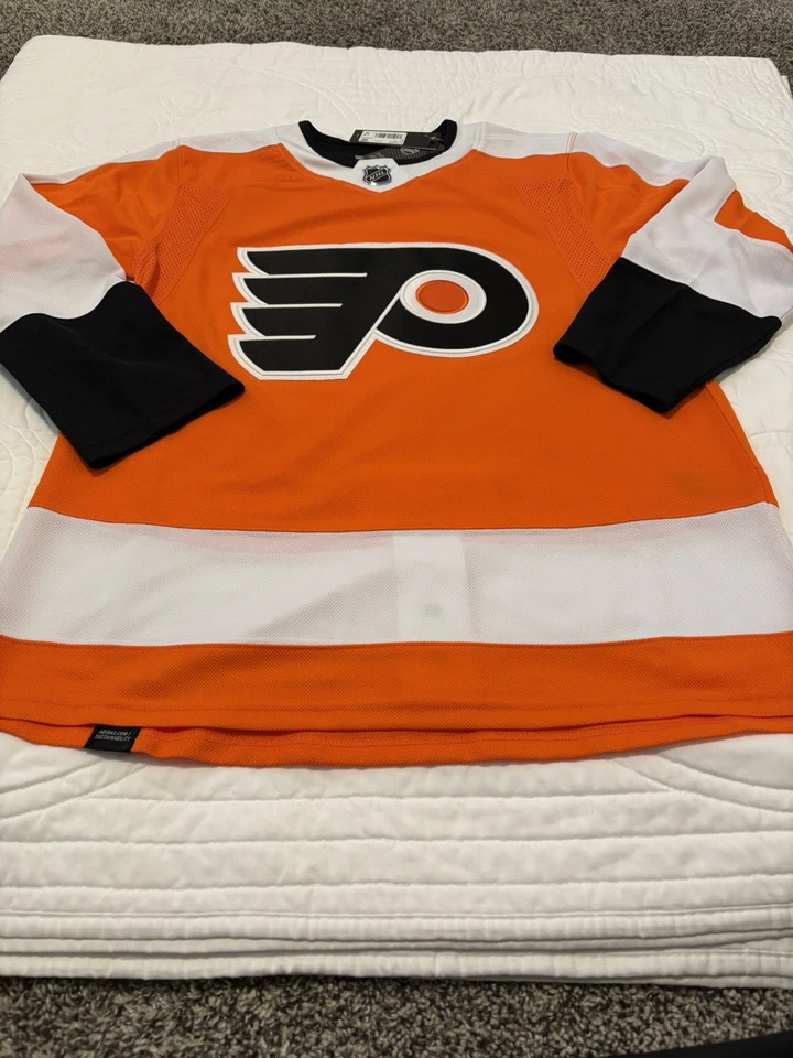 Adidas Philadelphia Flyers Home Style Hockey Jersey Orange Fight Strap Size 46