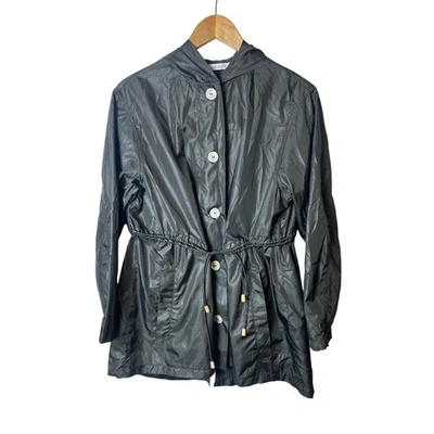 Zara Black Lightweight Button Hooded Windbreaker Rain Jacket Women's Size Small - Image 1 of 4