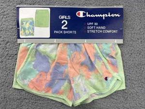 Champion Girls 2 Pack Active Stretch Comfort Shorts (Multi Splatter/Mint 4) - Picture 1 of 4