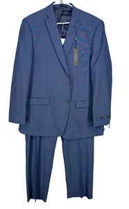 MARC NEW YORK Suit Mens Size 48L 42x33 2-Piece Blue Neat Modern Fit - Picture 1 of 11
