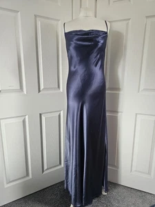 Maxi Vestido Sin Mangas Corte Sesgado Cuello Capucha Azul Monzón Talla 12 Reino Unido - Imagen 1 de 12