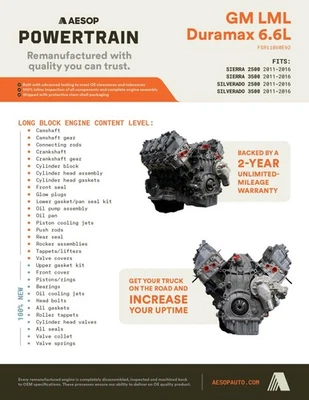 ДВИГАТЕЛЬ 6,6 л подходит для пикапа GMC SIERRA 2500 2011-2012 VIN 8 8-значный 12638502 LML - Изображение 1 из 4