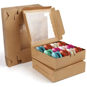 Braune Kraftpapier Cupcake Transportbox Karton mit Sichtfenster (12 Stk) - 23 x - Bild 1 von 7