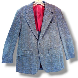VTG Hoelsccher's Speckled Tweed Wool Blazer Sport Coat Men's Sz 44 Blue USA Made - Picture 1 of 13