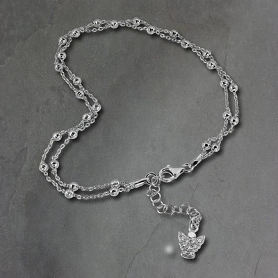 Silberdream 27cm Cavigliera Donna Bianco Glitter Sfere Zirconia Argento SDF2174J - Immagine 1 di 3