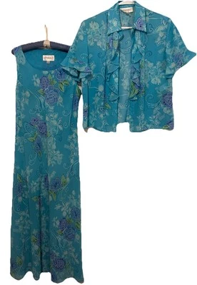 Vintage Studio I Vestido 8 Azul Floral Seda Conjunto de 2 Peças Vestido de Verão Páscoa com Top - Imagem 1 de 4