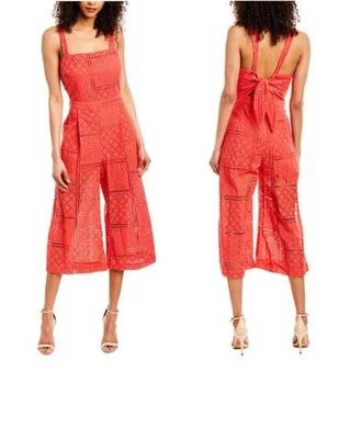 Parker Ashton Sleeveless Tie-Back Eyelet Crop Jumpsuit in Rose Berry Size 6 - Imagem 1 de 4