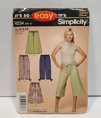 Simplicity 4234 Sewing Pattern Uncut size 8-18 Gaucho Cropped Pants  Easy - Image 1 of 3