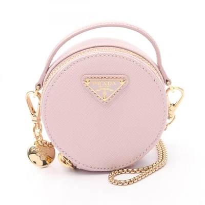 PRADA Saffiano Triangle Mini Pouch Crossbody Shoulder Bag 1NR023 Leather Pink - Image 1 of 4