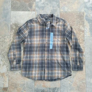 Camicia uomo Eddie Bauer taglia large manica lunga flanella Phantom Anderson a quadri nuova con etichetta - Foto 1 di 7