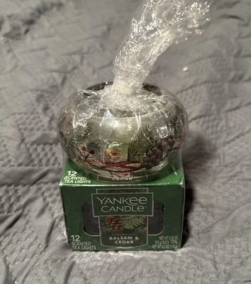 Yankee Candle BÁLSAMO Y CEDRO VELAS Tealight vidrio craquelado PINECONE conjunto Foto 1 de 4