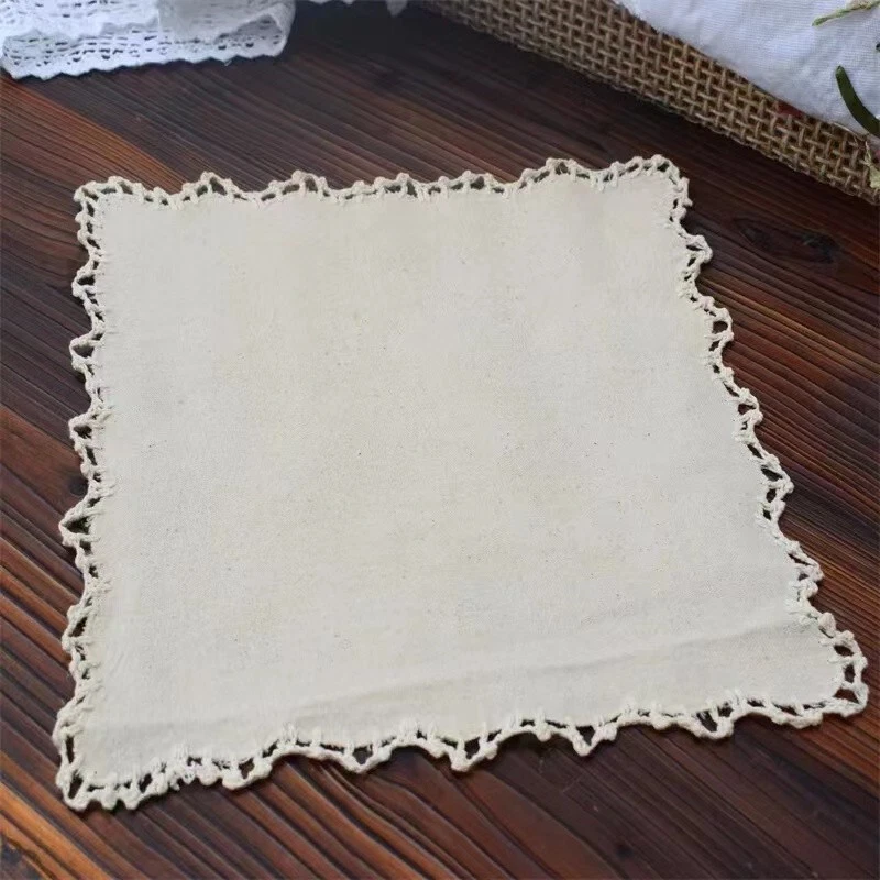 Set of 4 Vintage Cotton Linen Lace Square Placemat Dining Kitchen Heat Resistant - Image 1 of 4