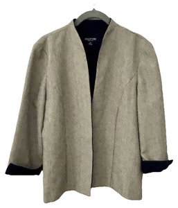 🧥 PERCEPTIONS PETITE Women's Warm Gray Blazer  with Black Trim/Cuffs– Size 6P - Picture 1 of 6