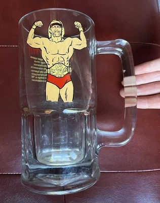 Taza de vidrio vintage 1985 Titan Sports WWF/WWE Hulk Hogan 32 oz "Hulkamania" Foto 1 de 2